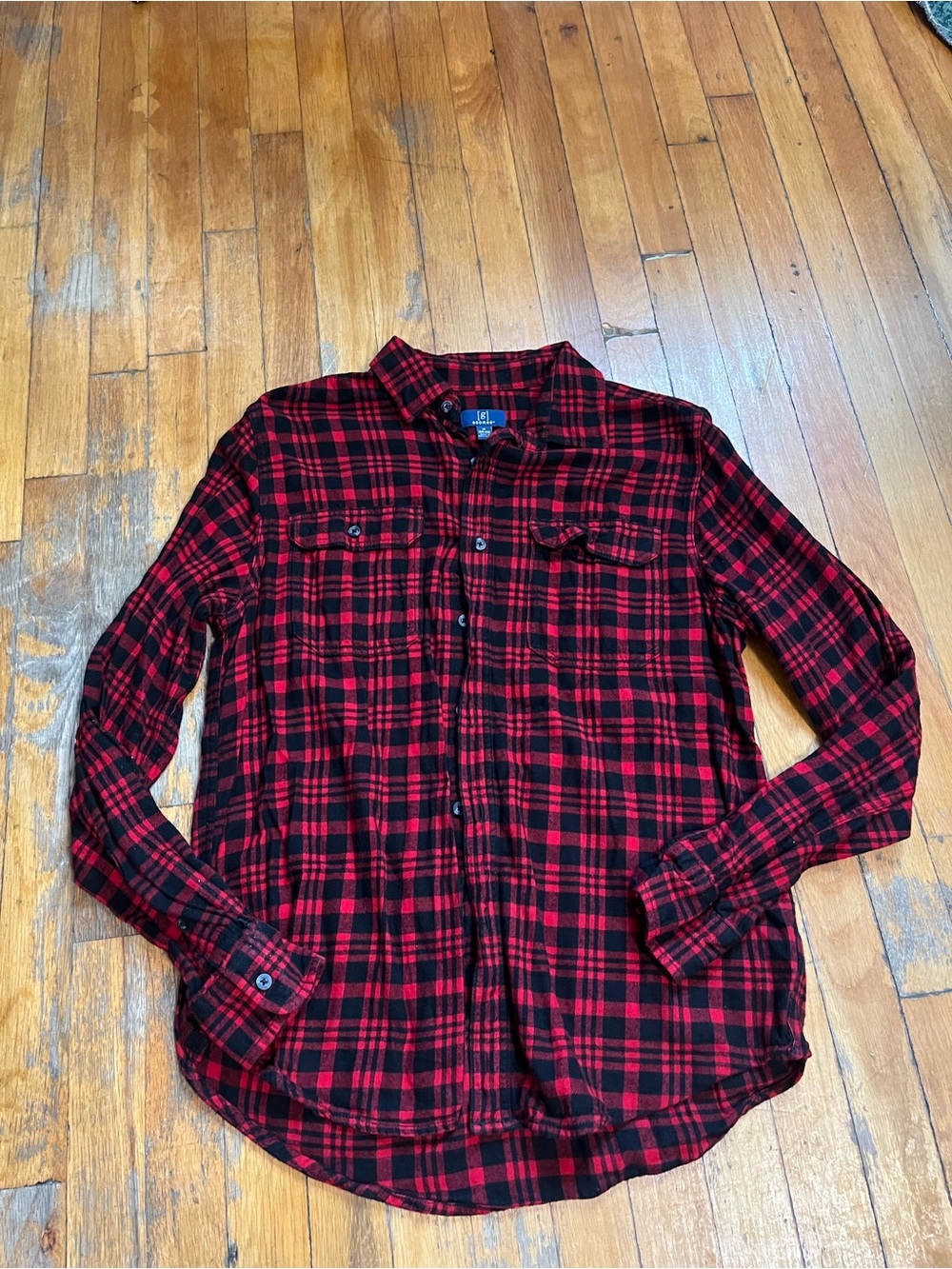 George Red and Black Plaid Button-Down Shirt